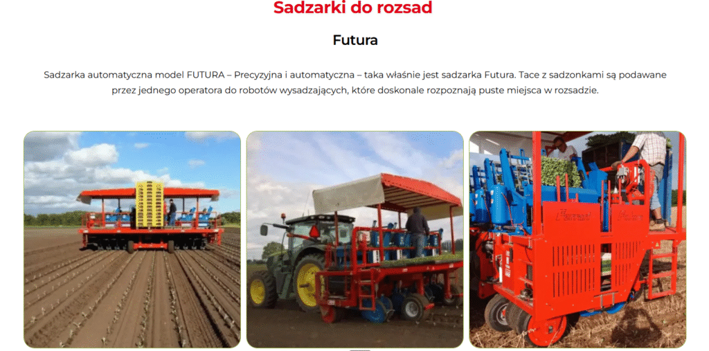Automatyczna sadzarka do rozsad Ferrari Futura podczas sadzenia warzyw na polu